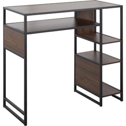 Display Bar Table with Storage in Black Metal & Walnut Wood